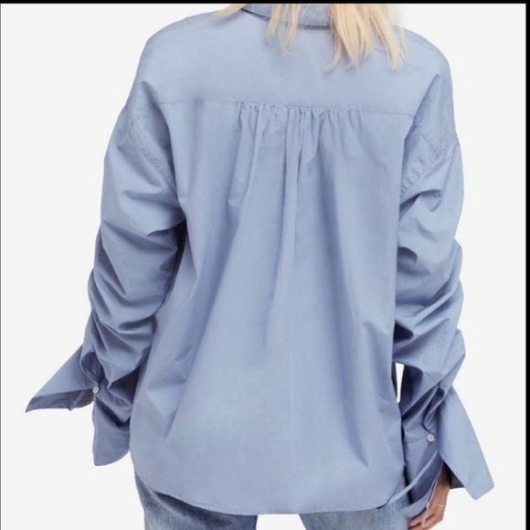Free People Button Front Long Sleeves Drawstring Cotton Oversized Blue S NWT - Picture 6 of 8